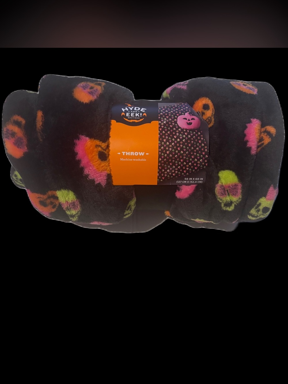 Hyde & EEK! Black Neon Skull Printed Plush Throw Halloween Blanket (50x60 in.)